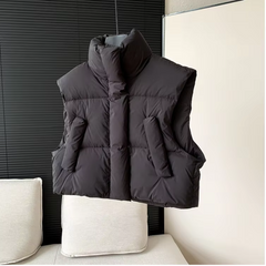 Stand Collar Solid Short Puffer Vest