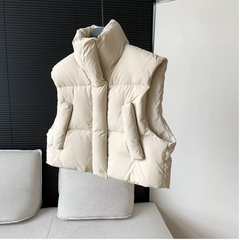 Stand Collar Solid Short Puffer Vest