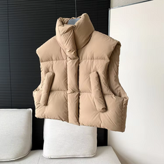 Stand Collar Solid Short Puffer Vest