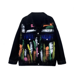 Hand-Painted Color Long Sleeve Loose Denim Jacket