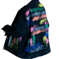 Hand-Painted Color Long Sleeve Loose Denim Jacket