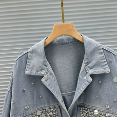 Diamond Studded Long Sleeved Loose Denim Jacket