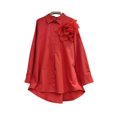 Three Dimensional Flower Loose Long Sleeved Shirt