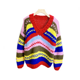 Thick Rod Needle Knitted Striped Loose Sweater