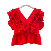 Layered Lotus Leaf Edge Fungus Casual Top