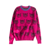 Jacquard Cute Cat Round Neck Knitted Sweater