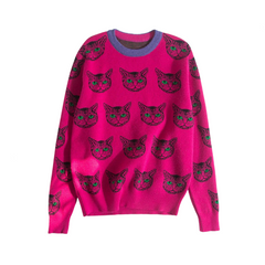 Jacquard Cute Cat Round Neck Knitted Sweater
