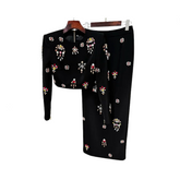 Flower Diamond Inlaid Short Top + Midi Skirt Set