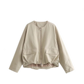 Solid Round Neck Zip Up Jacket