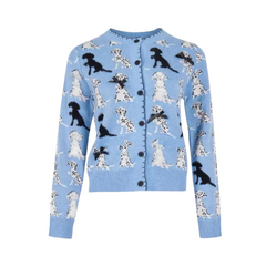 Pre Order: Blue Jacquard Knit Casual Cardigan