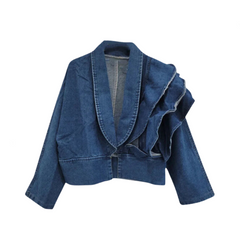 V-Neck Ruffle Edge Denim Jacket