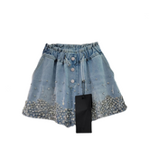 Tassel Bead Inlaid Diamond Wide Leg Denim Shorts