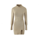 Solid Hip Hugging Split Knit Bodycon Dress