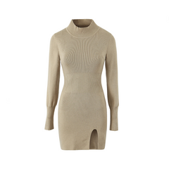 Solid Hip Hugging Split Knit Bodycon Dress