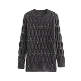 Round Neck Nail Bead Long Sleeved Sweater