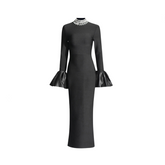 Trumpet Sleeves Ruffled Edge Hip Hugging Bandage Dress