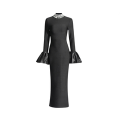 Trumpet Sleeves Ruffled Edge Hip Hugging Bandage Dress