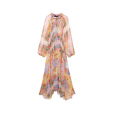 Rainbow Half High Collar Long Sleeve Loose Dress
