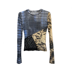 Splicing Mesh Slim Fit Long Sleeved Top