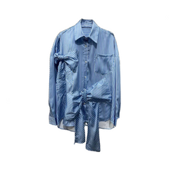 Striped Patchwork Bowknot Long Sleeve Shirt