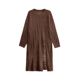 Solid V-Neck High Slit Hollow Knitted Sweater