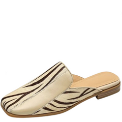 Square Head Thick Heel Leather Mules
