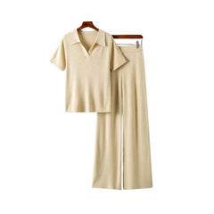 Knitted Short Sleeved Top + Trousers Set