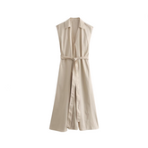 V-Neck Belt Sleeveless Midi Vest Dress