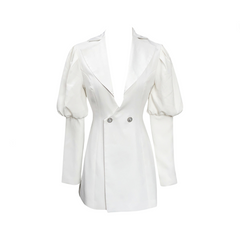 Spliced Button V-Neck Puff Sleeve Tunic Dress