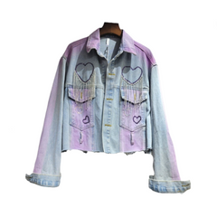 Tassel Heart Diamond Purple Tie-Dye Single Breasted Jacket