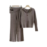 Hooded Knit Zip Up Cardigan + Knit Pants Set