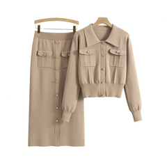 Pocket Long Sleeved Sweater + Midi Skirt Set