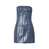 Solid Strapless Bodycon Denim Dress