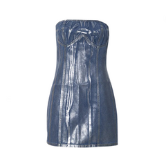 Solid Strapless Bodycon Denim Dress