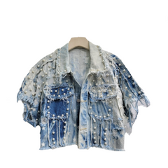 Irregular Tie Dye Nail Bead Retro Loose Denim Vest