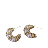 Pearl Metal Twisted Line Earrings