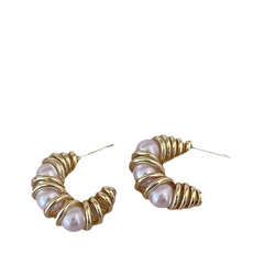 Pearl Metal Twisted Line Earrings