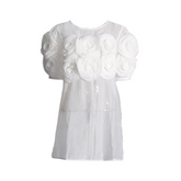 Retro 3D Rose Fluffy Sleeve Slim Fit Mini Dress