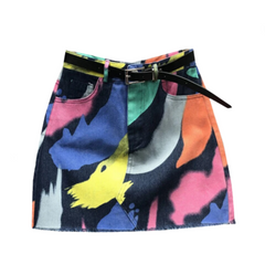 Rainbow High Waist Hip Hugging Mini Skirt