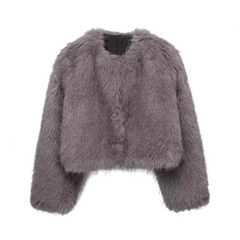 Gray Faux Fur Short Coat