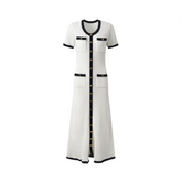 Hollowed Out Knitted Round Neck Short Sleeved Maxi Dress