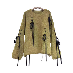 Pre Order: Bow Tie Round Neck Loose Knitted Sweater