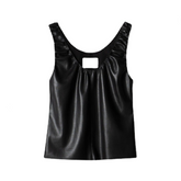 Faux Leather Pleated Sleeveless Top