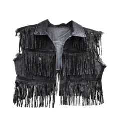 Slimming Solid Casual Fringe Short Denim Vest