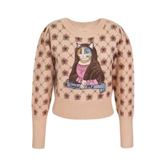 Cat Mona Lisa Jacquard Embroidery Sweater