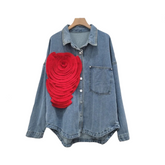 Pleated Flower Casual Denim Shirt