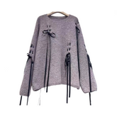 Pre Order: Bow Tie Round Neck Loose Knitted Sweater