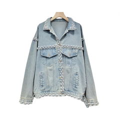 Pearl Studded Washed Denim Jacket