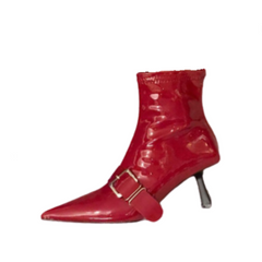 Zipper Belt Buckle Pointed Patent Short Boots