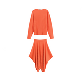 Asymmetric Pleated Top + Pleated Skirt Set
